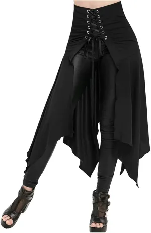 2025 Halloween Goth High Waisted Long Skirts for Women Trendy Asymmetrical High Split Skirts Hem Ruched Flowy Skirt