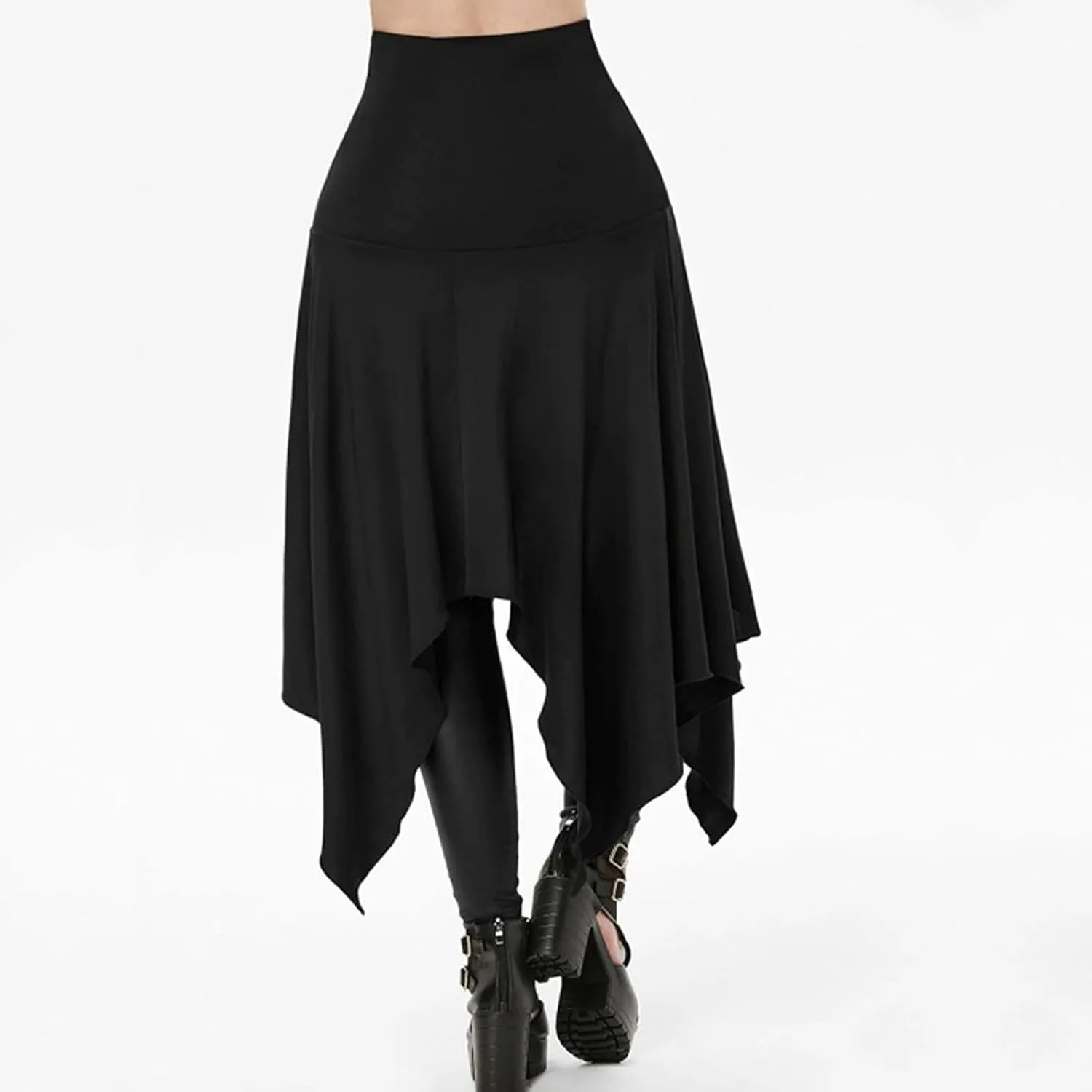 2025 Halloween Goth High Waisted Long Skirts for Women Trendy Asymmetrical High Split Skirts Hem Ruched Flowy Skirt
