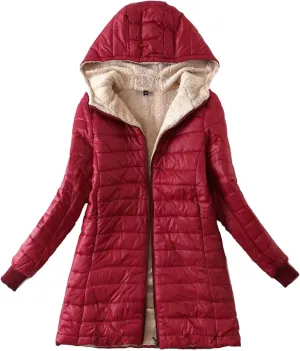 Akklian Women's Down Jackets & Parkas Padded Cotton Puffer Jacket Winter Slim Fit Zip Up Hooded Coat Thermal Fleece Outerwear