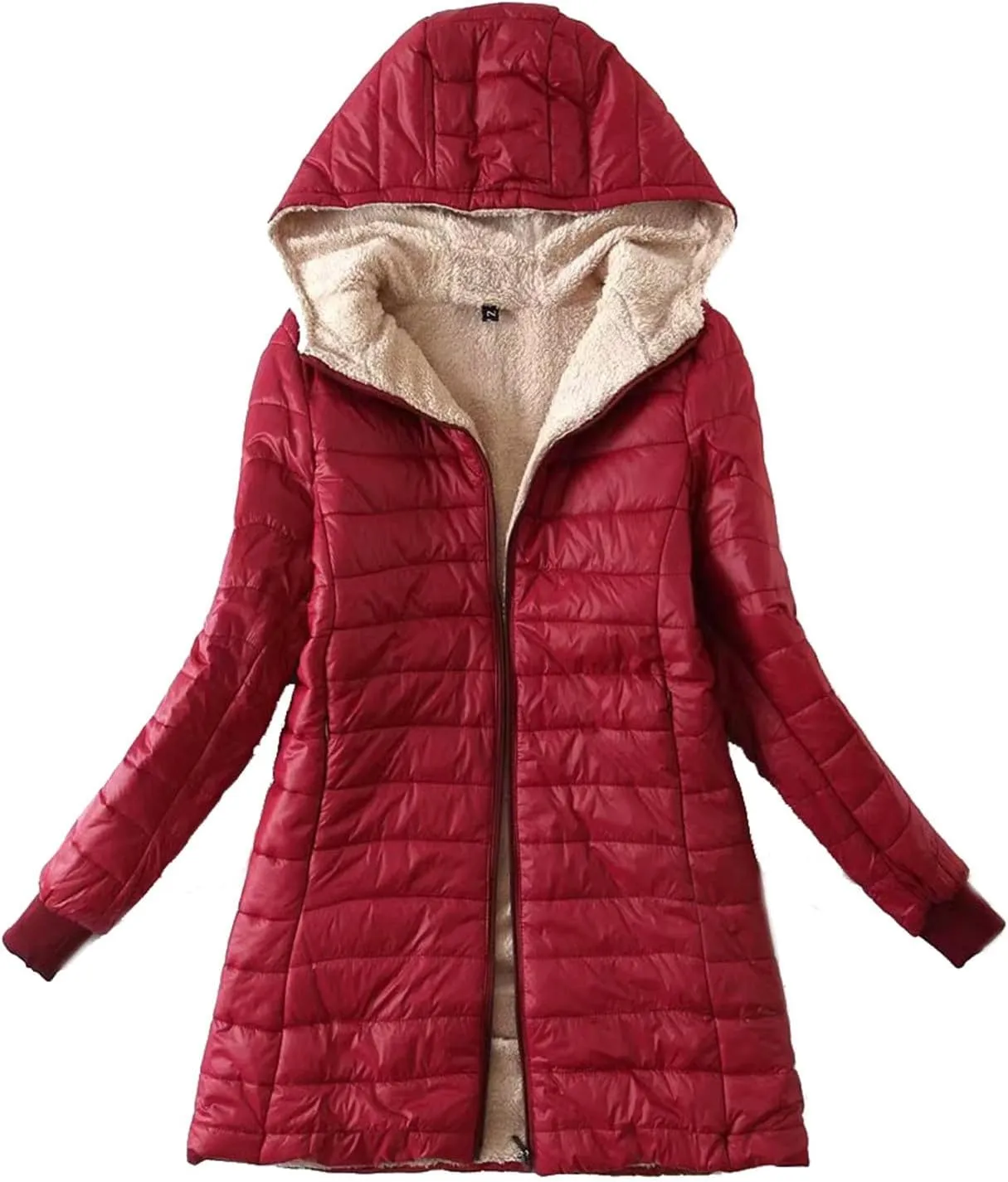Akklian Women's Down Jackets & Parkas Padded Cotton Puffer Jacket Winter Slim Fit Zip Up Hooded Coat Thermal Fleece Outerwear