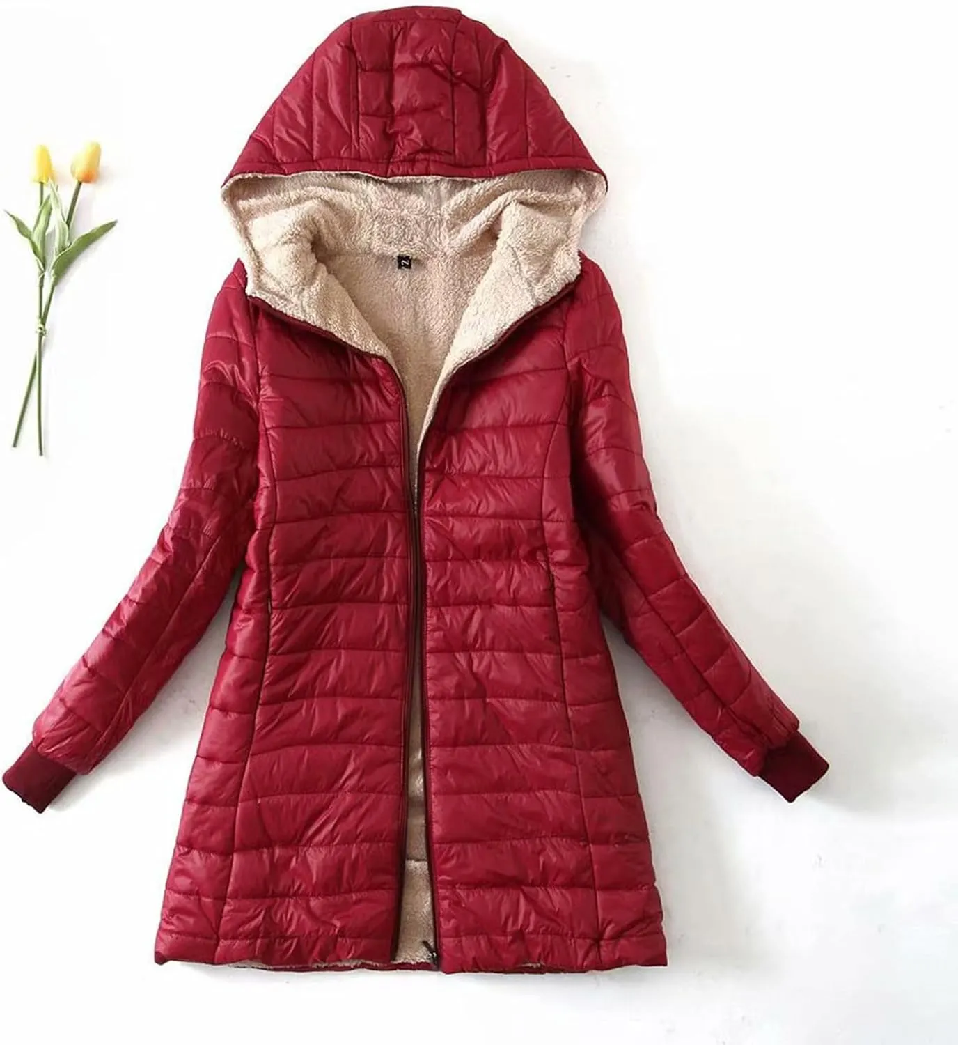 Akklian Women's Down Jackets & Parkas Padded Cotton Puffer Jacket Winter Slim Fit Zip Up Hooded Coat Thermal Fleece Outerwear