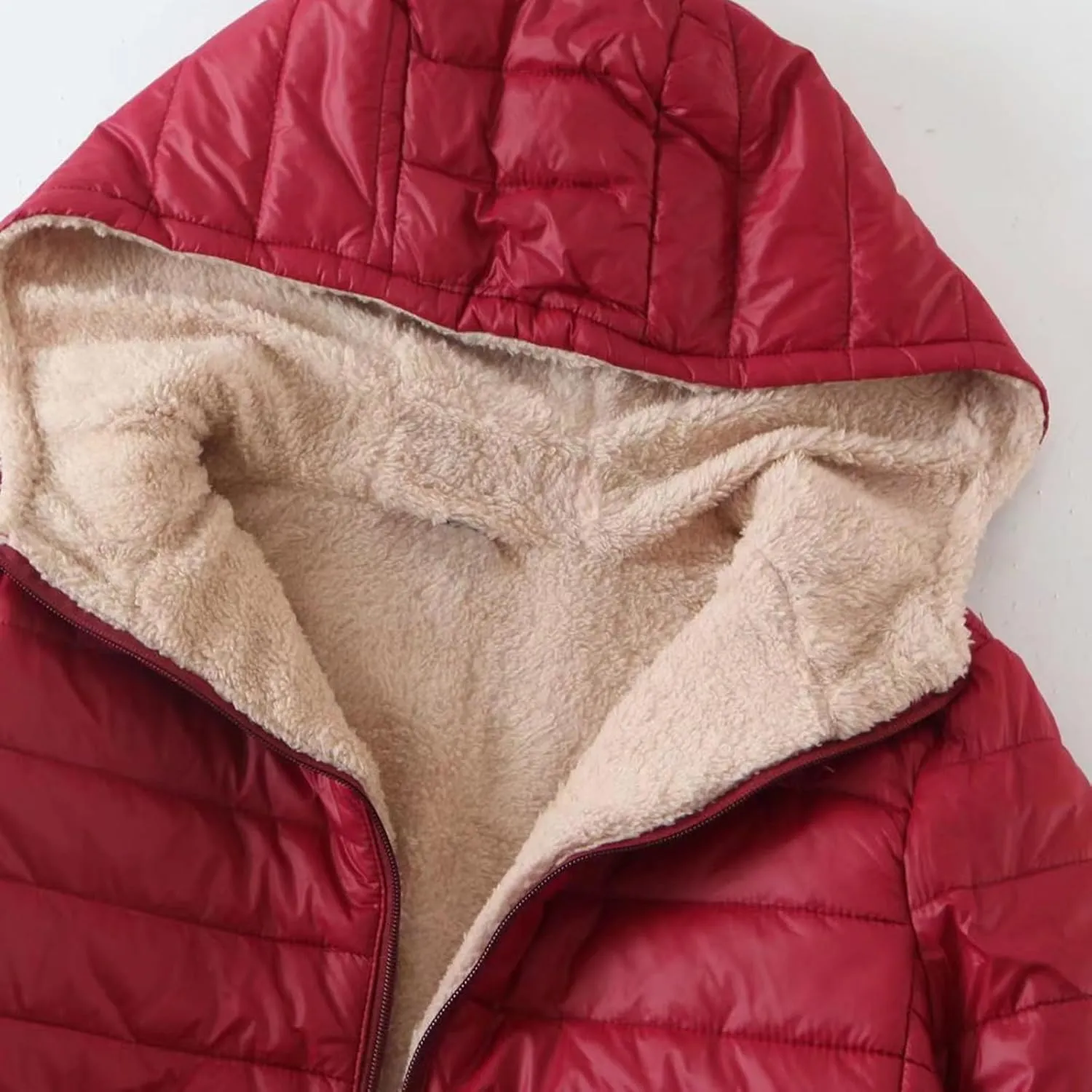 Akklian Women's Down Jackets & Parkas Padded Cotton Puffer Jacket Winter Slim Fit Zip Up Hooded Coat Thermal Fleece Outerwear