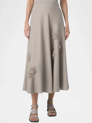 Akris Punto Raw Linen 3D Carnation Midi Skirt in Chalk