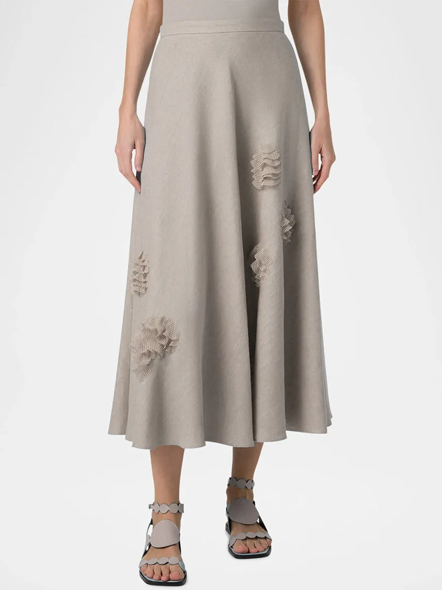 Akris Punto Raw Linen 3D Carnation Midi Skirt in Chalk