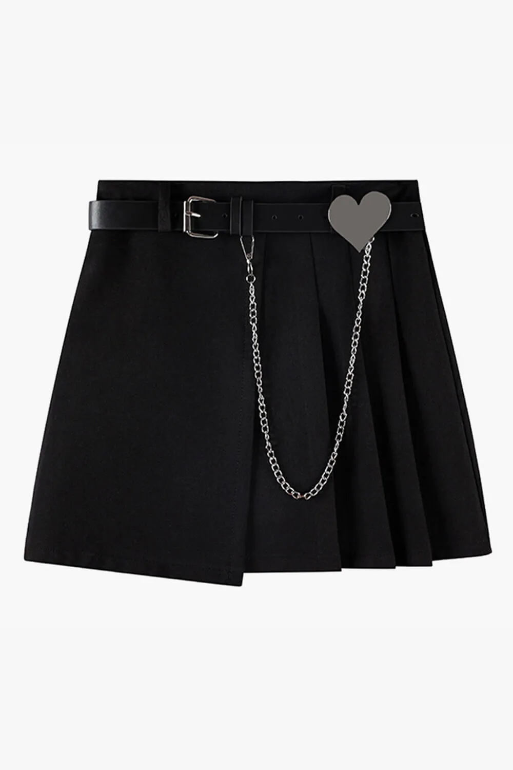 Asymmetrical Heart Chain Black Skirt