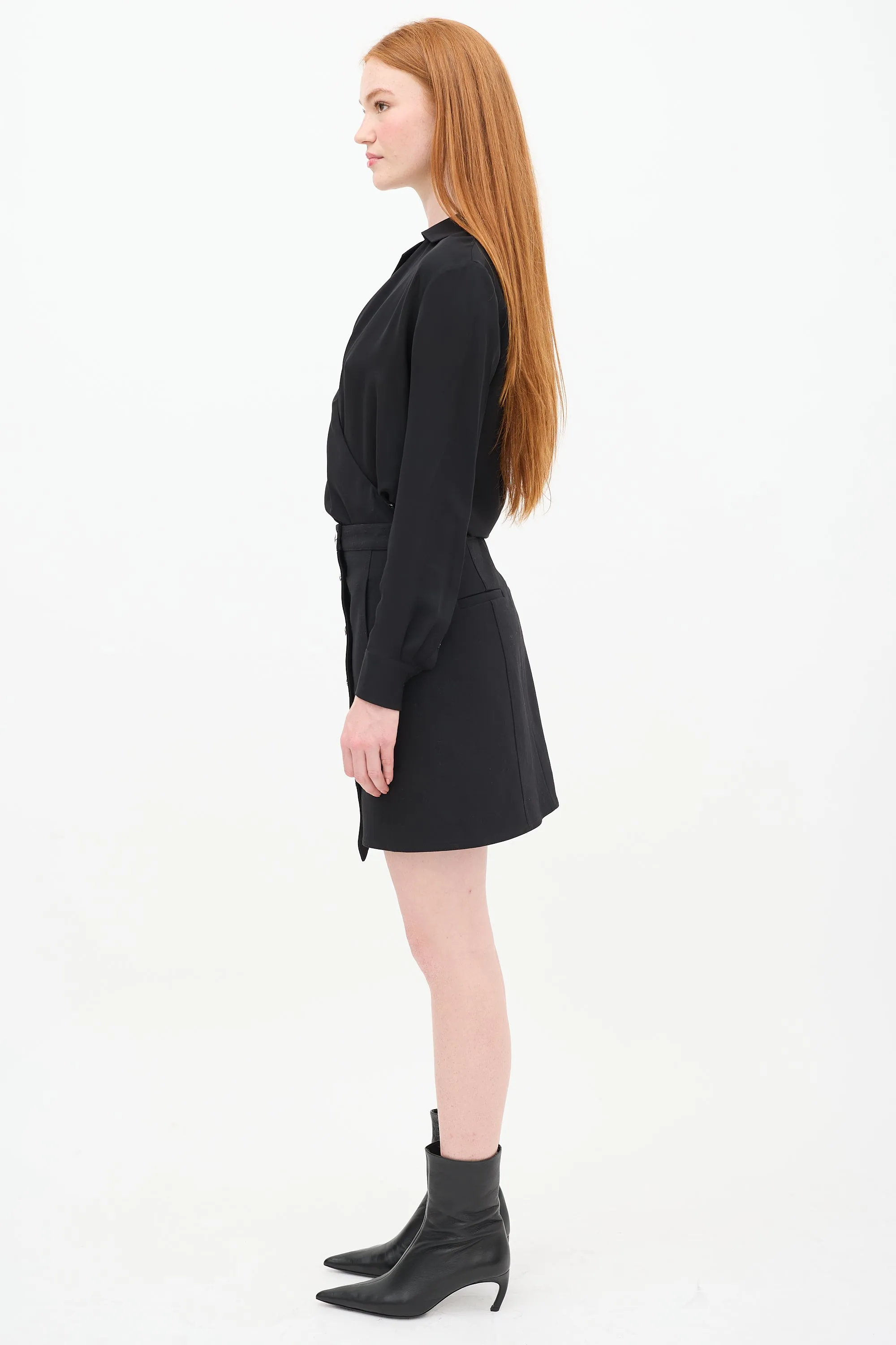 Black Asymmetrical Button Wrap Skirt