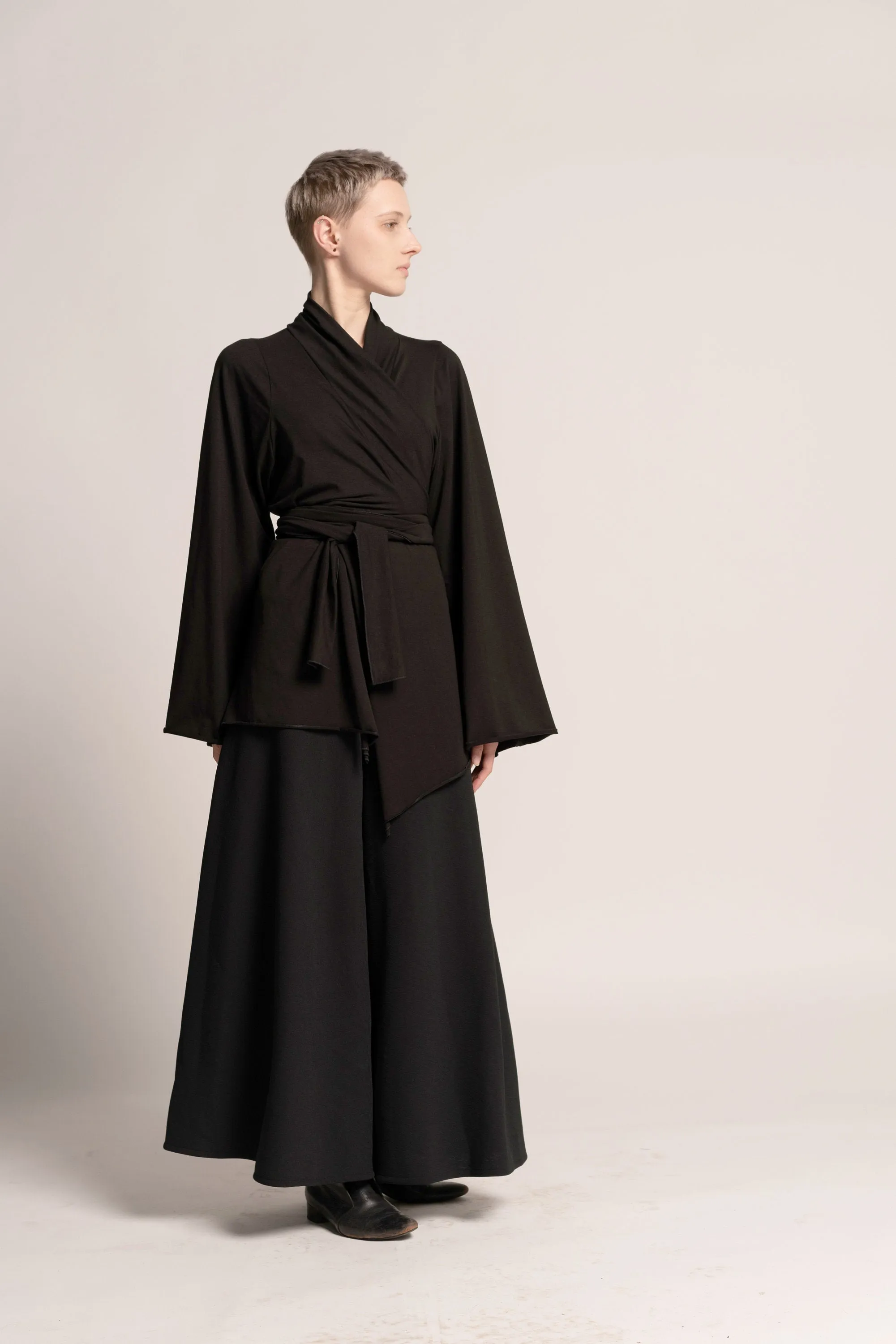 Black Bell Sleeve Wrap Kimono Cardigan