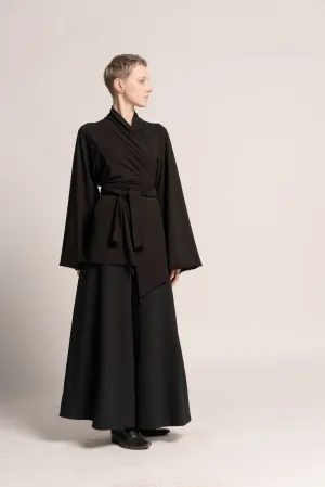 Black Bell Sleeve Wrap Kimono Cardigan