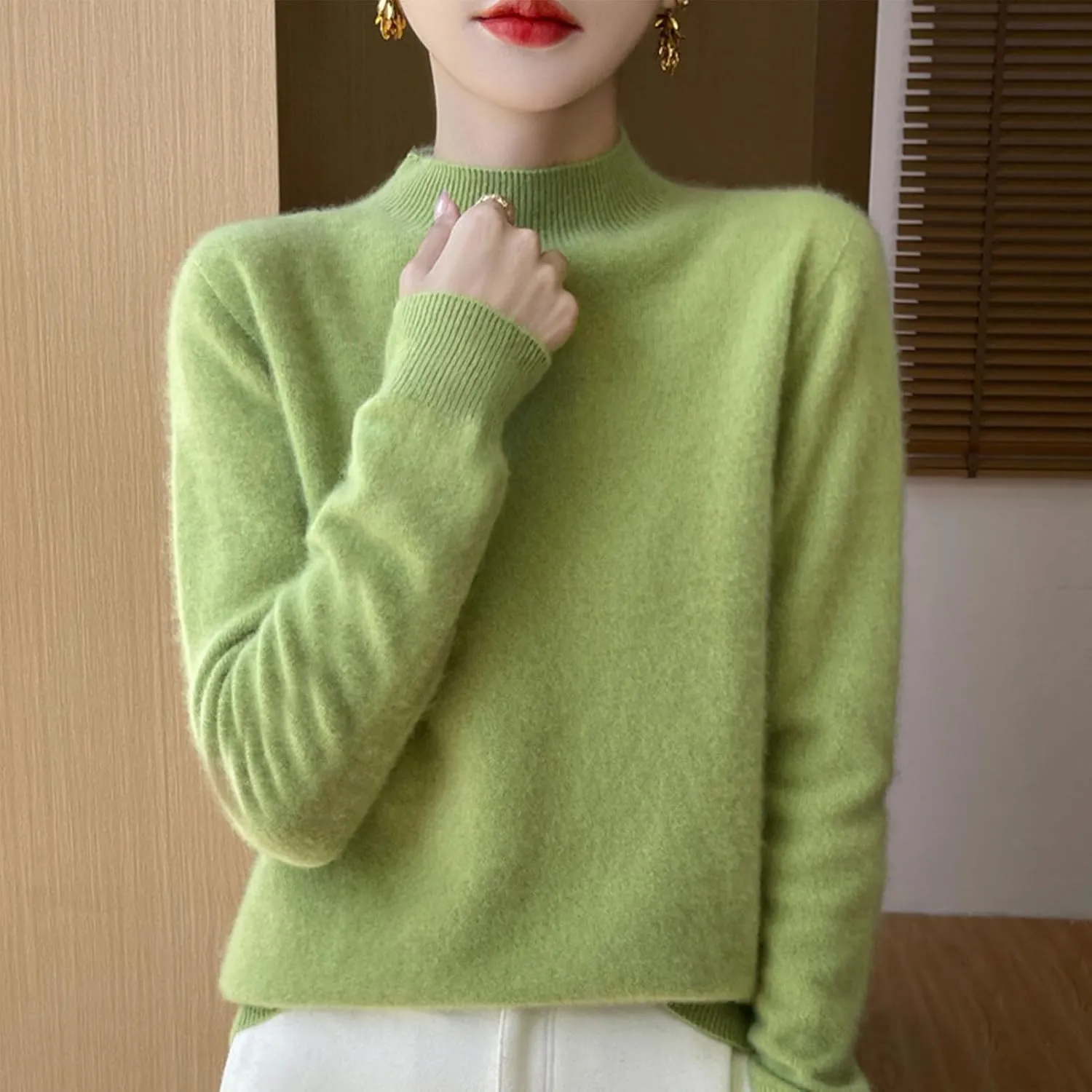 Cashmere Sweaters for Women Turtleneck, Long Sleeve Crew Neck Cotton Cashmere, Pullover Knit Jumpers