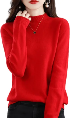 Cashmere Sweaters for Women Turtleneck, Long Sleeve Crew Neck Cotton Cashmere, Pullover Knit Jumpers