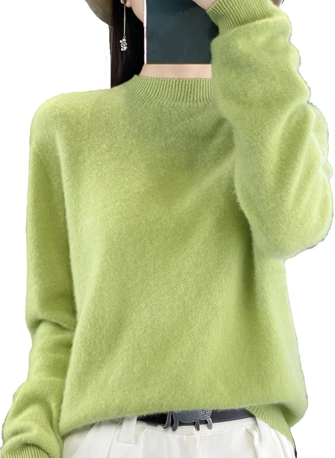 Cashmere Sweaters for Women Turtleneck, Long Sleeve Crew Neck Cotton Cashmere, Pullover Knit Jumpers