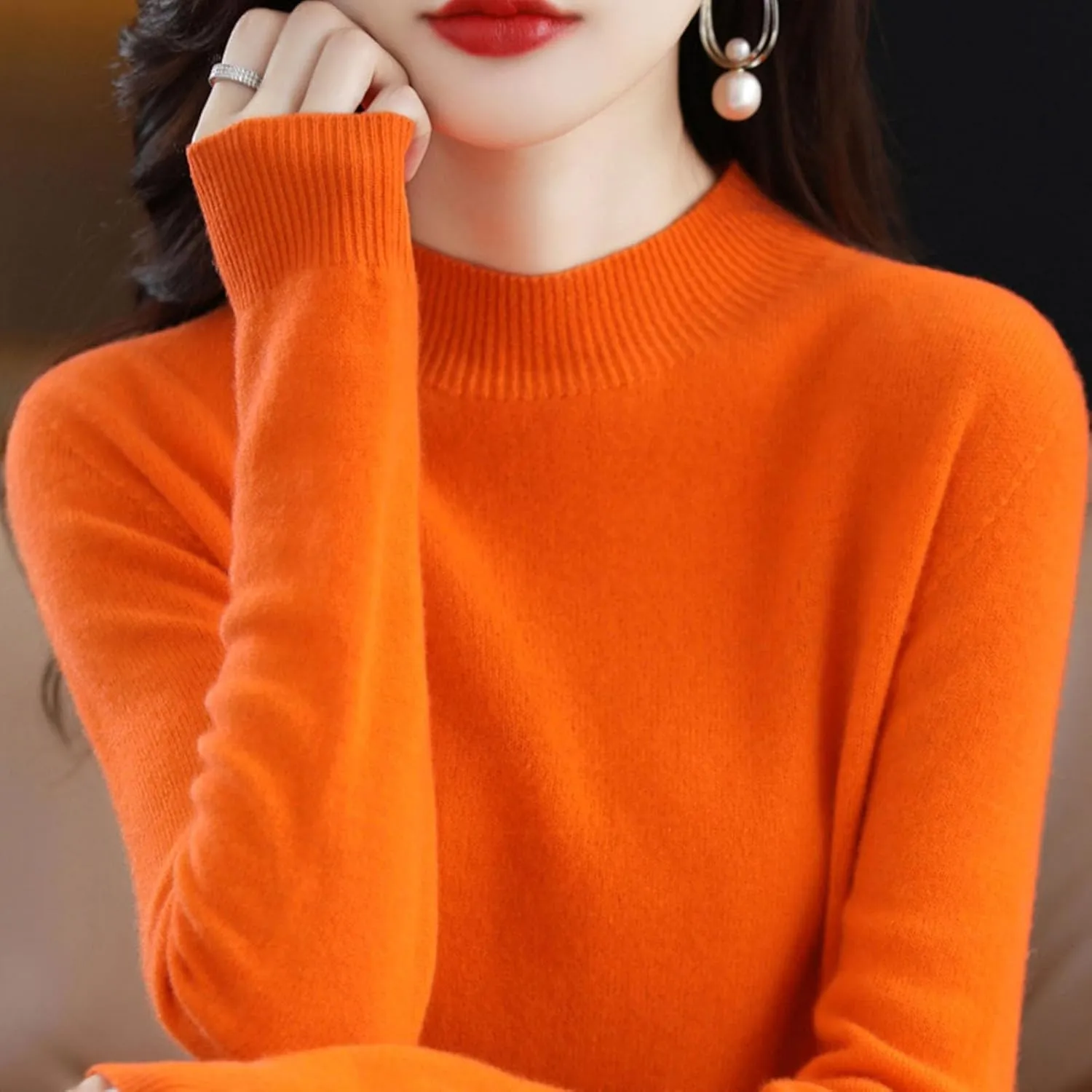 Cashmere Sweaters for Women Turtleneck, Long Sleeve Crew Neck Cotton Cashmere, Pullover Knit Jumpers