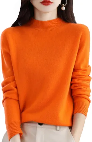 Cashmere Sweaters for Women Turtleneck, Long Sleeve Crew Neck Cotton Cashmere, Pullover Knit Jumpers