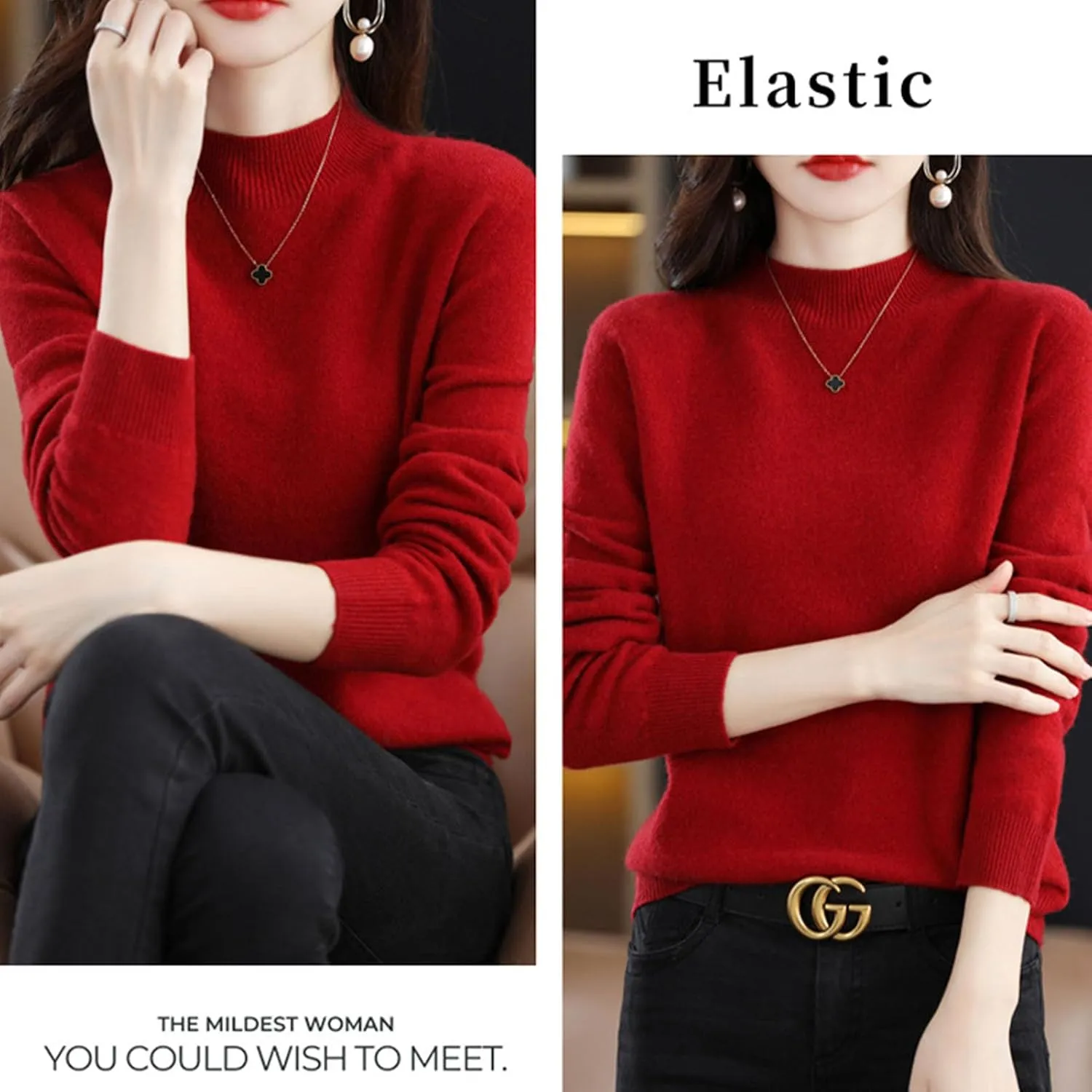 Cashmere Sweaters for Women Turtleneck, Long Sleeve Crew Neck Cotton Cashmere, Pullover Knit Jumpers