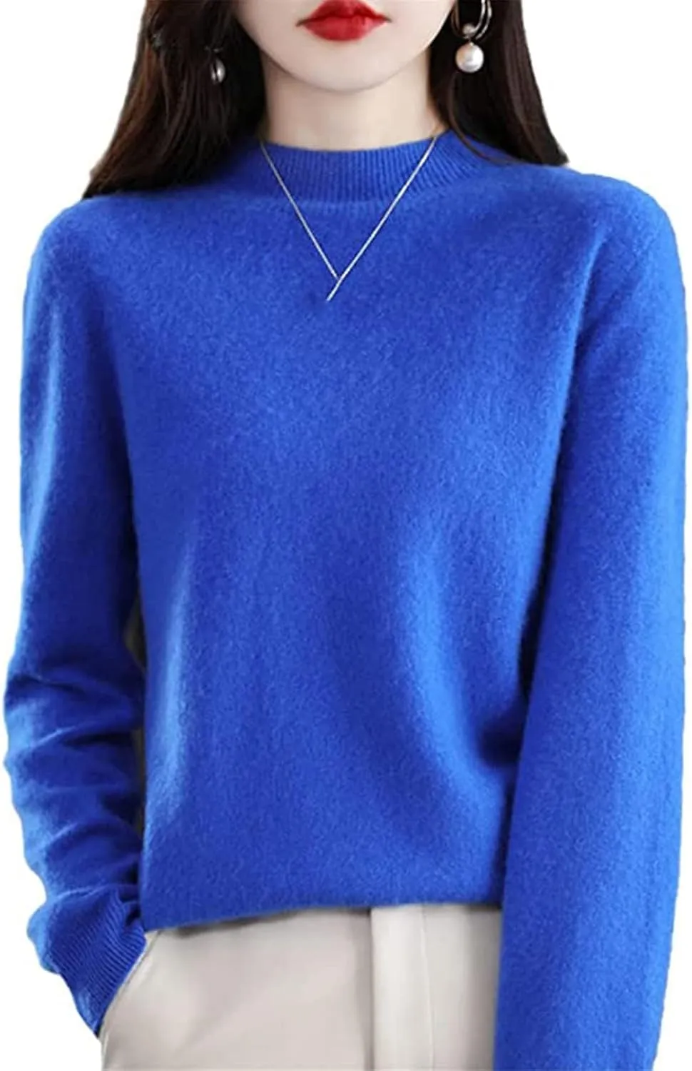 Cashmere Sweaters for Women Turtleneck, Long Sleeve Crew Neck Cotton Cashmere, Pullover Knit Jumpers