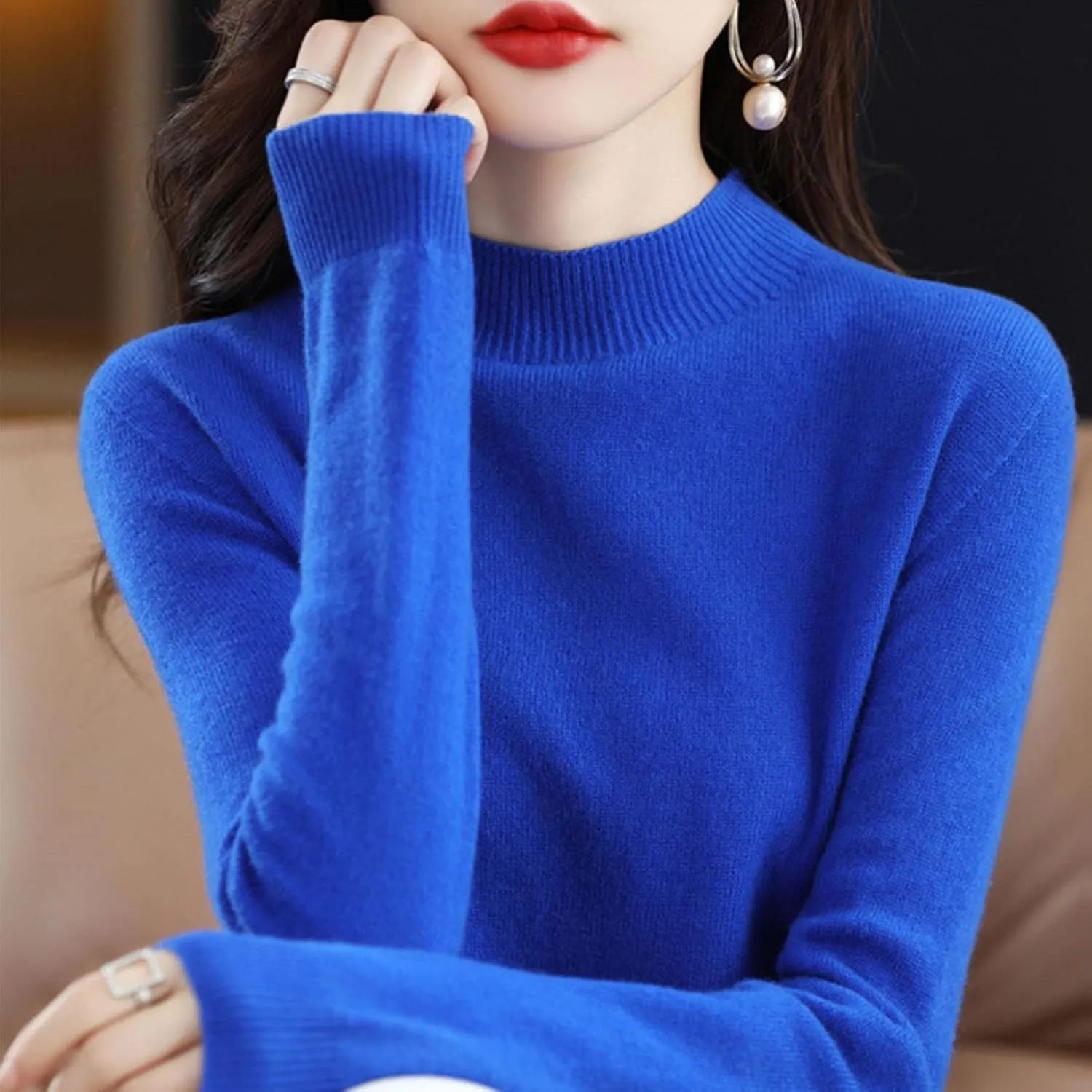 Cashmere Sweaters for Women Turtleneck, Long Sleeve Crew Neck Cotton Cashmere, Pullover Knit Jumpers
