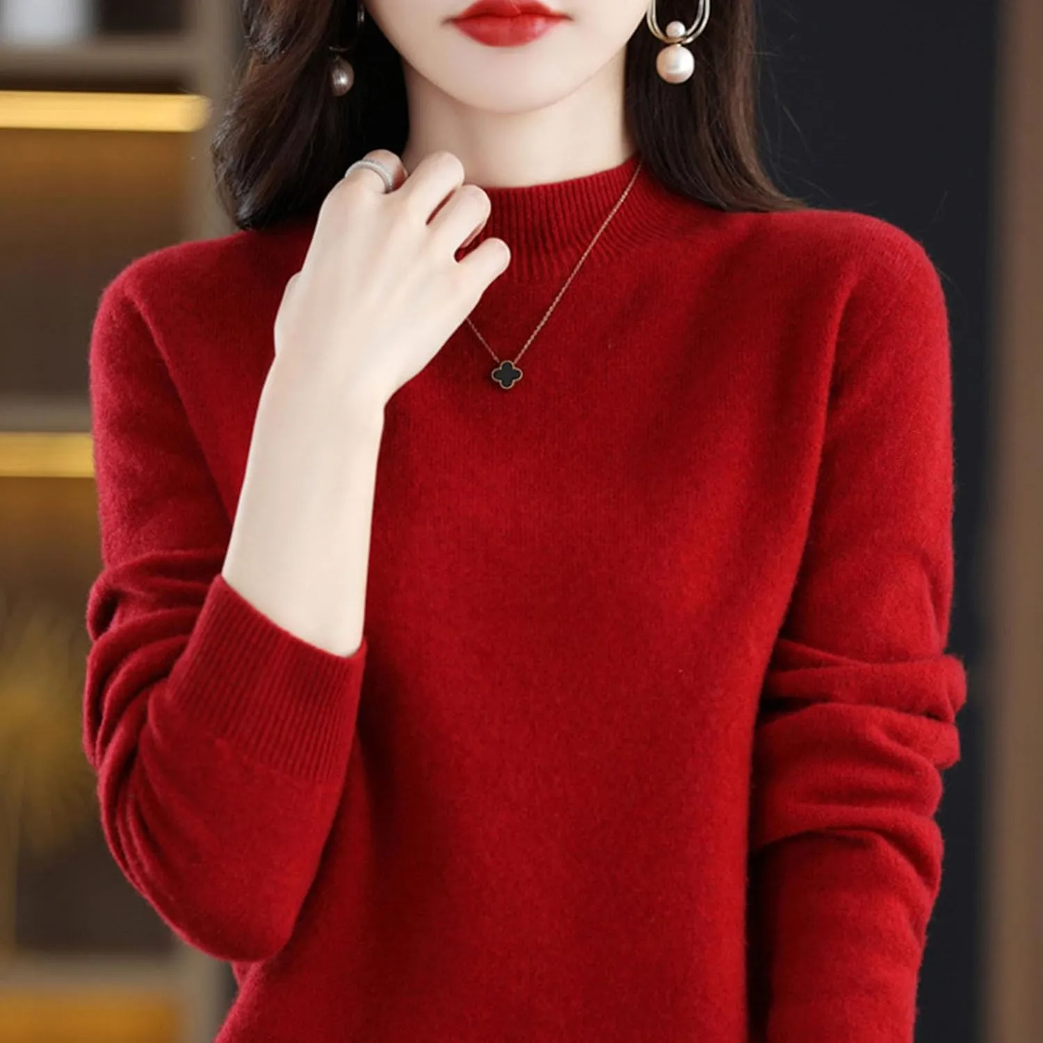 Cashmere Sweaters for Women Turtleneck, Long Sleeve Crew Neck Cotton Cashmere, Pullover Knit Jumpers