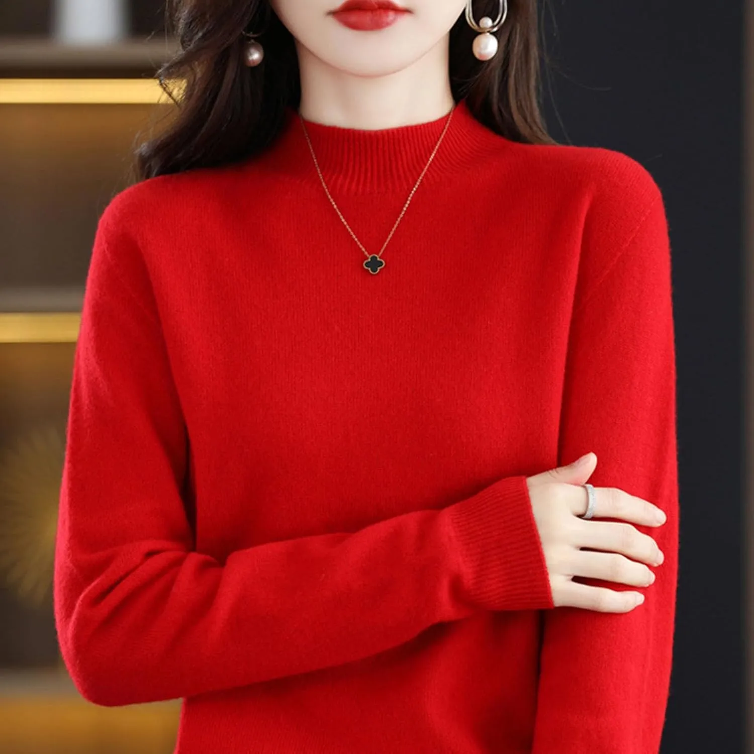 Cashmere Sweaters for Women Turtleneck, Long Sleeve Crew Neck Cotton Cashmere, Pullover Knit Jumpers