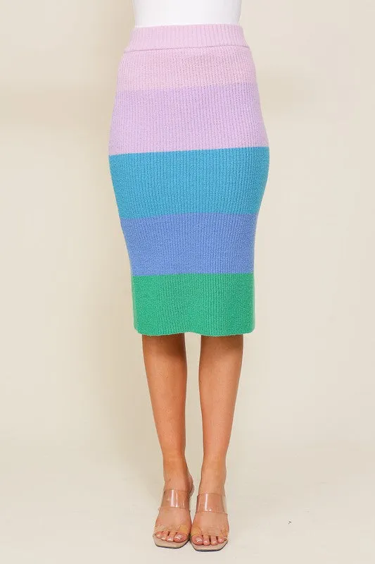Chic High-Waisted Midi Sweater Multicolor Skirt