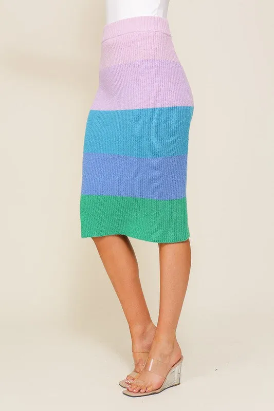 Chic High-Waisted Midi Sweater Multicolor Skirt