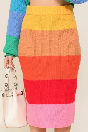 Chic High-Waisted Midi Sweater Multicolor Skirt
