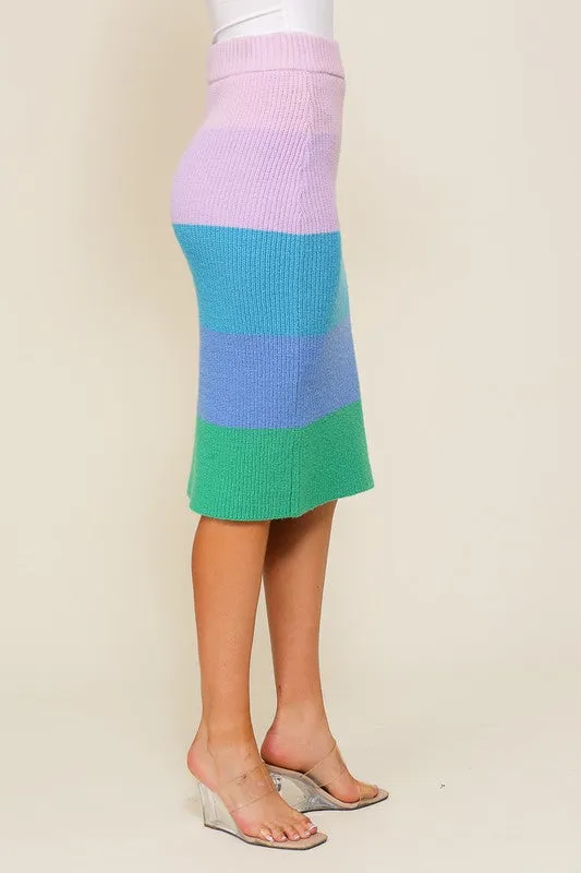 Chic High-Waisted Midi Sweater Multicolor Skirt