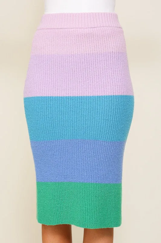 Chic High-Waisted Midi Sweater Multicolor Skirt