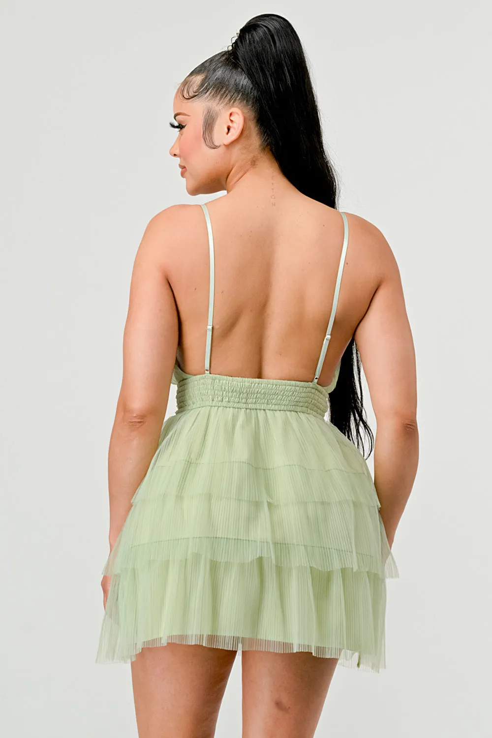 CHIFFON RUFFLED TIERED FIT AND FLARE MINI DRESS
