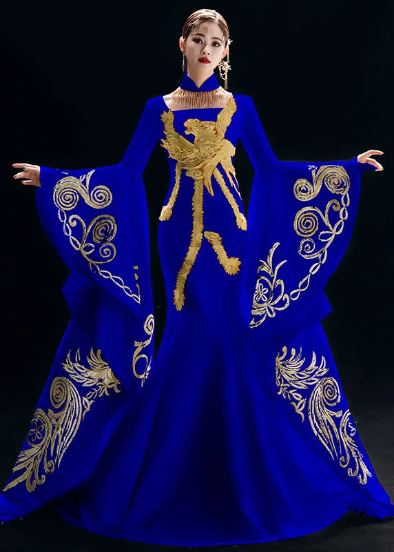 Chinese Style Red Embroideried Patchwork Silk Dresses Long Sleeve ML1513