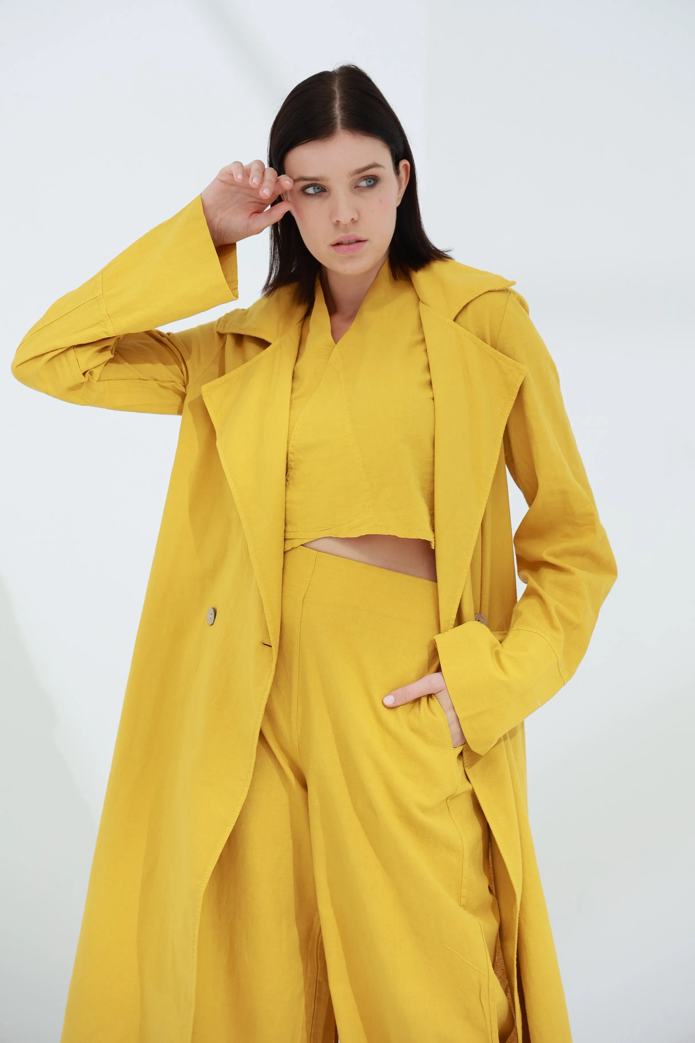 Colpo Long Linen Cardigan Zafferano
