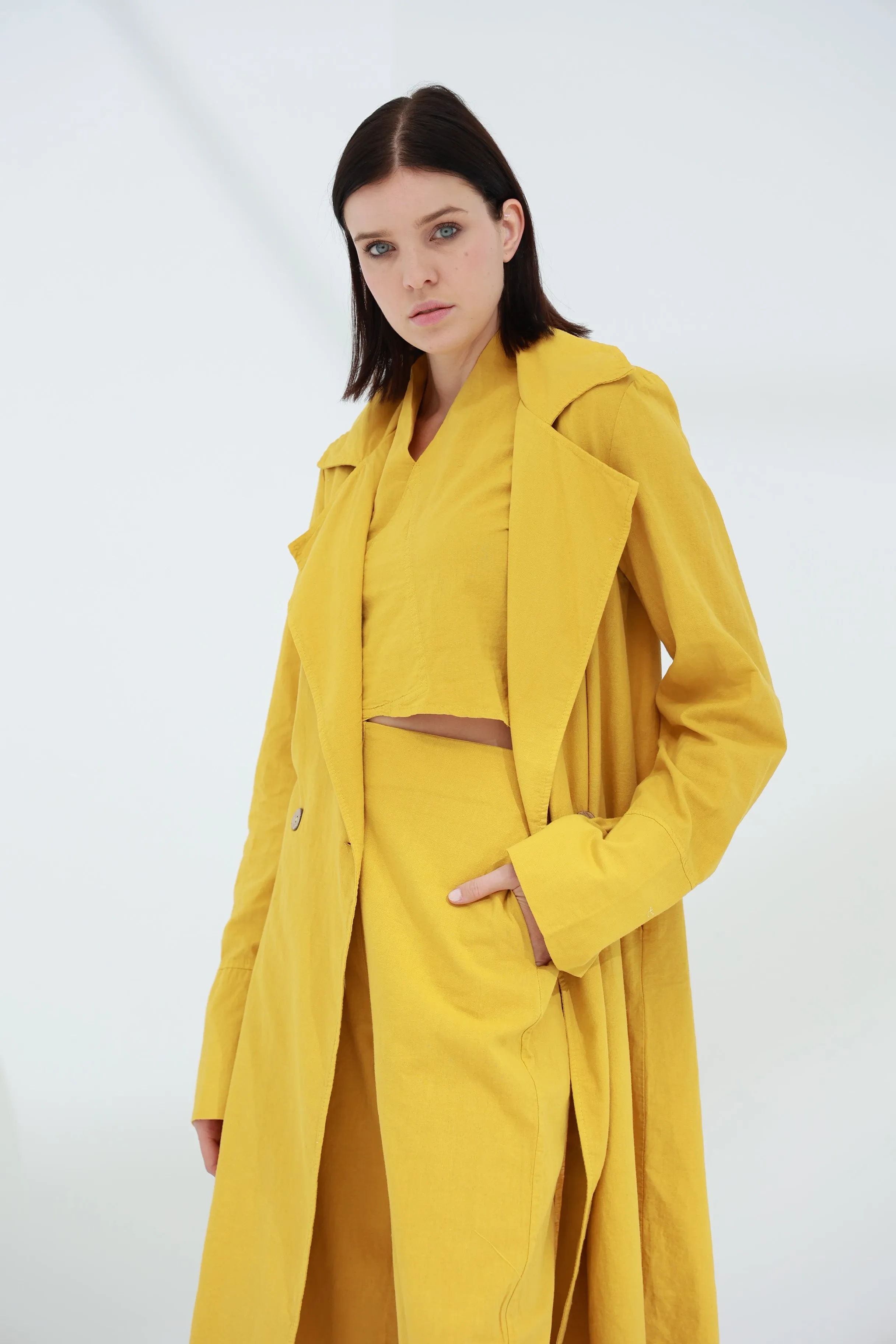 Colpo Long Linen Cardigan Zafferano