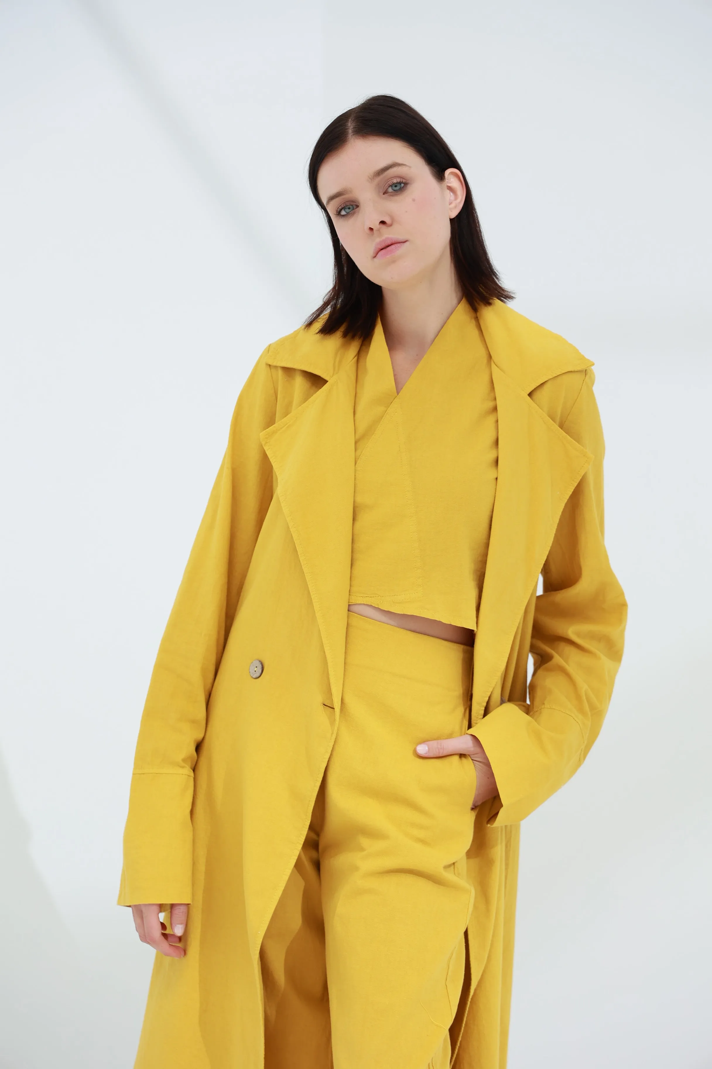 Colpo Long Linen Cardigan Zafferano