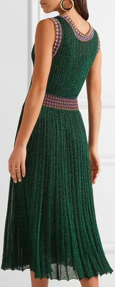 Convertible Wrap-Effect Pleated Crochet-Knit Midi Dress