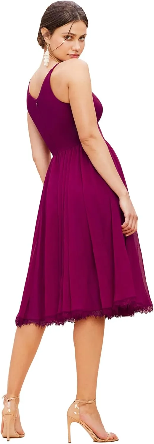 Dress the Population Women's Alicia Plunging Mix Media Sleeveless Fit and Flare Midi Dress