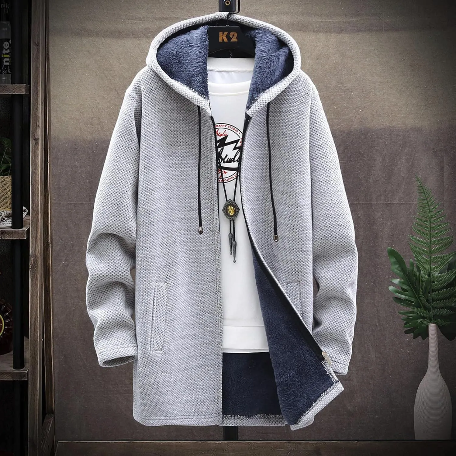 Dudubaby Ugly Sweater Menautumn and Winter Fashion Loose Cardigan Warm Lapel Hooded Jacket Sweater Plus Size Sweaters