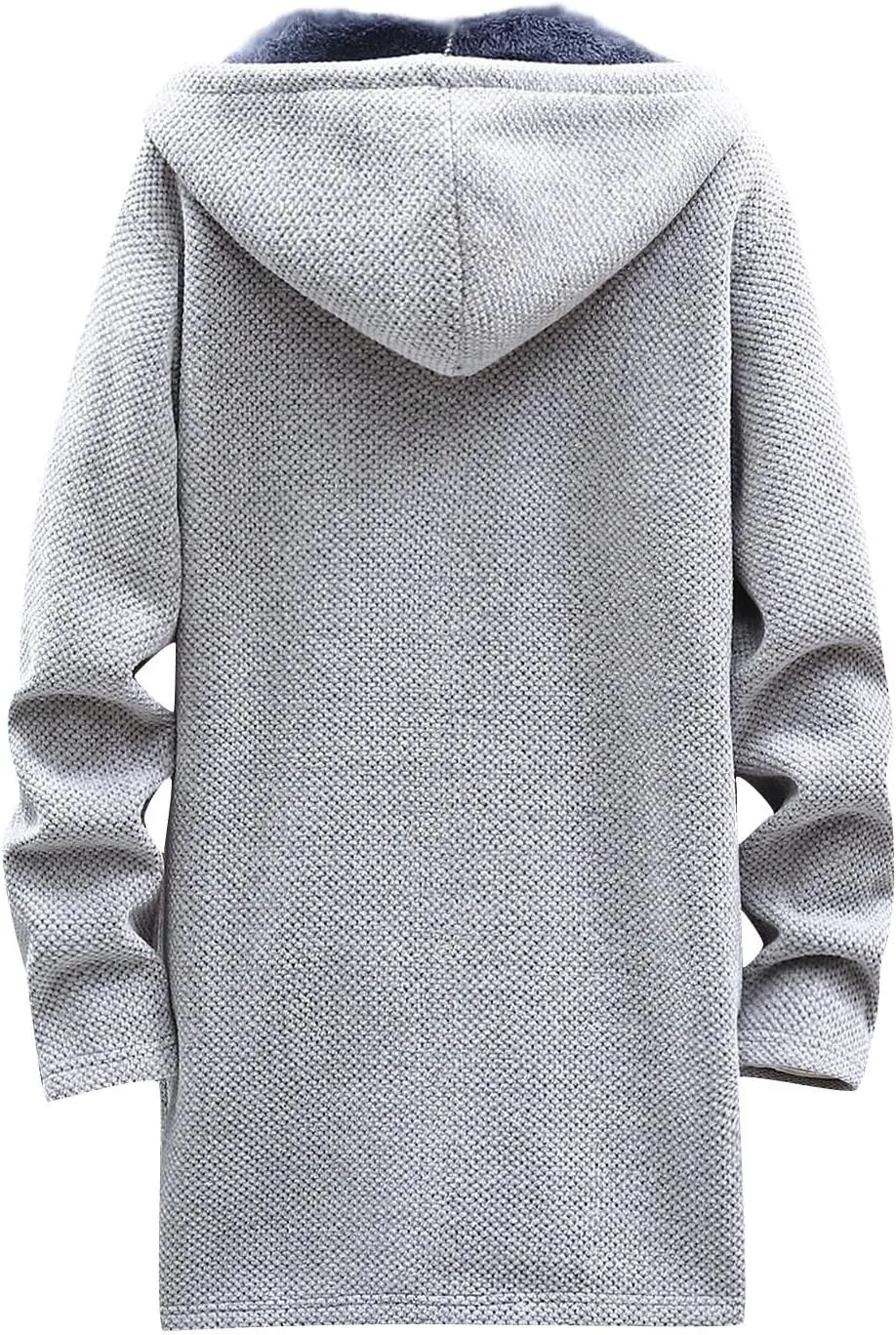 Dudubaby Ugly Sweater Menautumn and Winter Fashion Loose Cardigan Warm Lapel Hooded Jacket Sweater Plus Size Sweaters