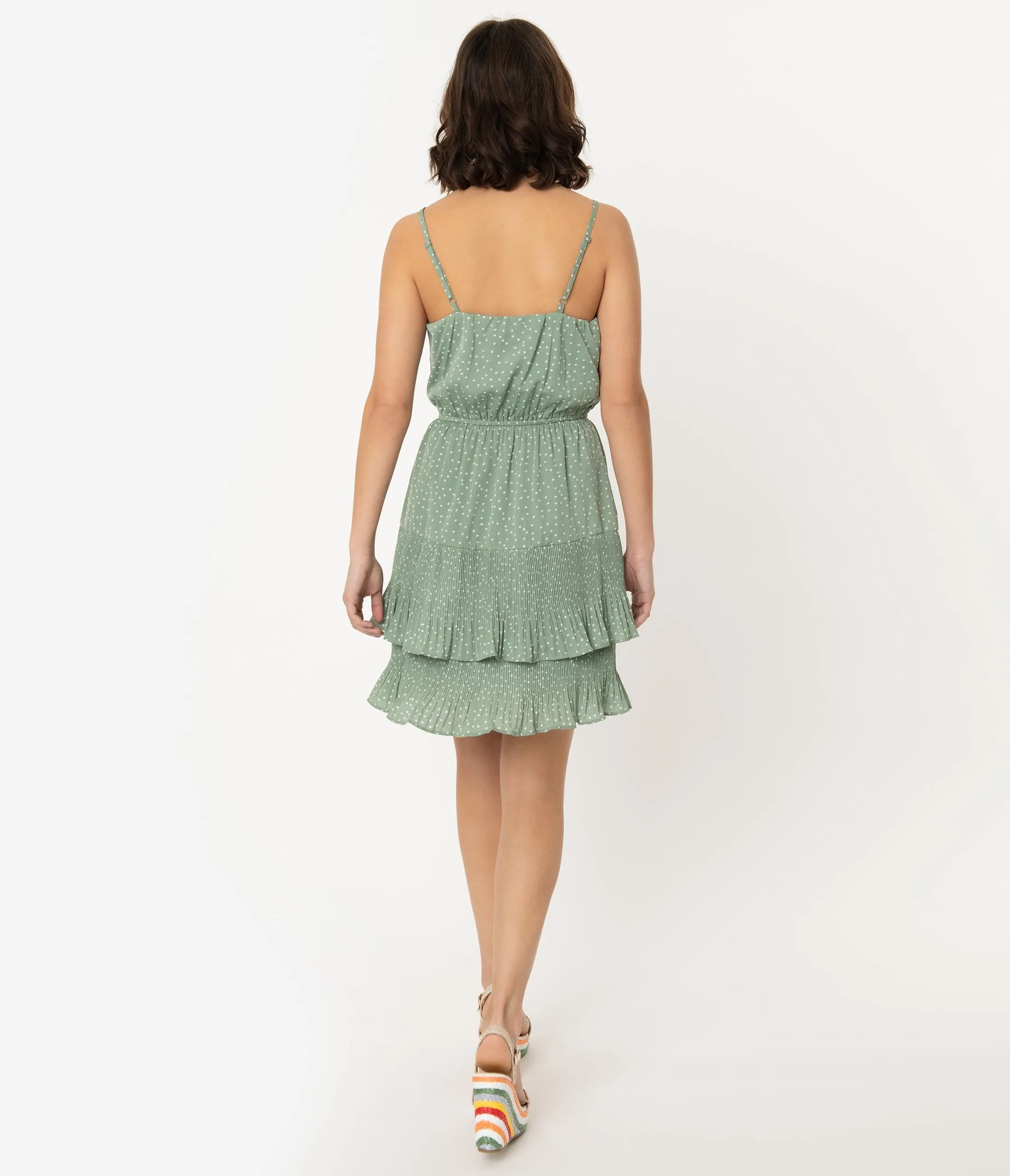 Dusty Sage Fit and Flare Tiered Spaghetti Strap Dress