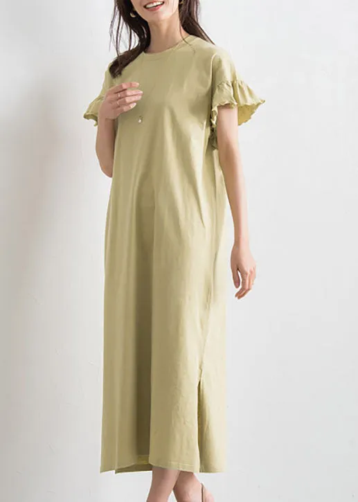 Fine Yellow O Neck Patchwork Ruffled Cotton Dresses Summer LY2116