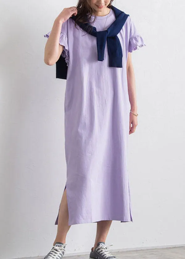 Fine Yellow O Neck Patchwork Ruffled Cotton Dresses Summer LY2116
