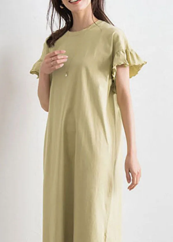 Fine Yellow O Neck Patchwork Ruffled Cotton Dresses Summer LY2116