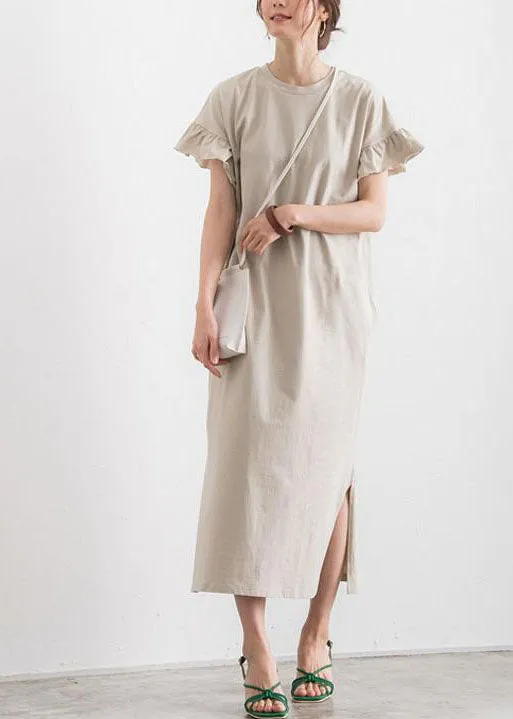 Fine Yellow O Neck Patchwork Ruffled Cotton Dresses Summer LY2116