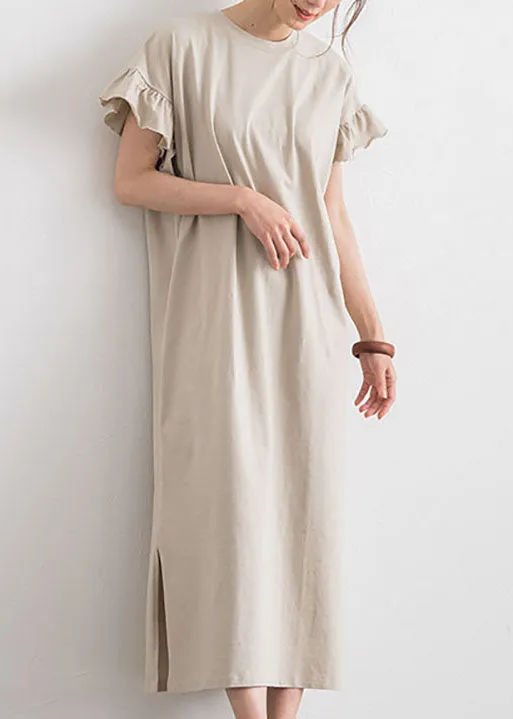 Fine Yellow O Neck Patchwork Ruffled Cotton Dresses Summer LY2116