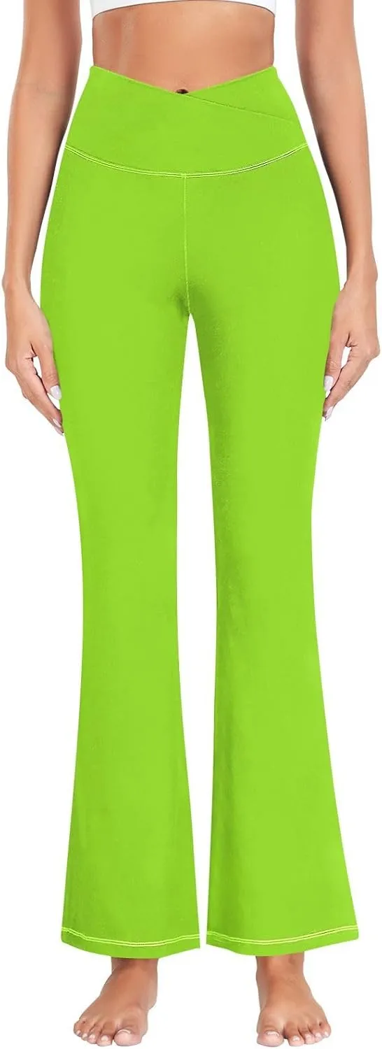 Grass Green Flare Legged Yoga Pants, High Waisted Tummy Control Yoga Pants, Fit and Flare Pants