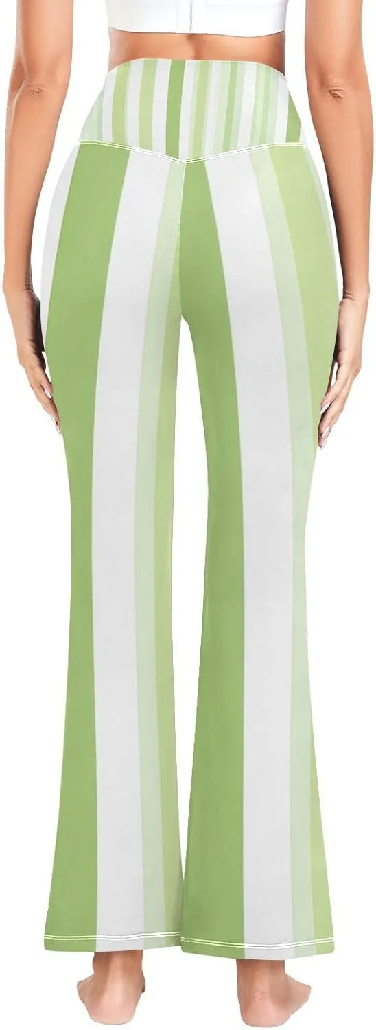 Grass Green Flare Legged Yoga Pants, High Waisted Tummy Control Yoga Pants, Fit and Flare Pants