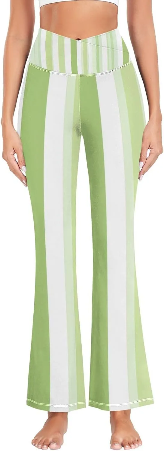 Grass Green Flare Legged Yoga Pants, High Waisted Tummy Control Yoga Pants, Fit and Flare Pants