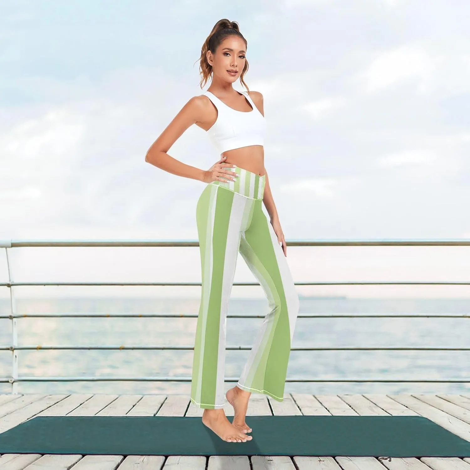 Grass Green Flare Legged Yoga Pants, High Waisted Tummy Control Yoga Pants, Fit and Flare Pants