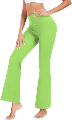 Grass Green Flare Legged Yoga Pants, High Waisted Tummy Control Yoga Pants, Fit and Flare Pants