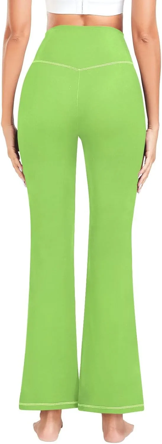Grass Green Flare Legged Yoga Pants, High Waisted Tummy Control Yoga Pants, Fit and Flare Pants