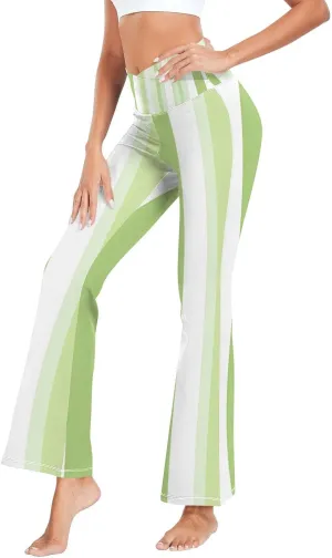 Grass Green Flare Legged Yoga Pants, High Waisted Tummy Control Yoga Pants, Fit and Flare Pants