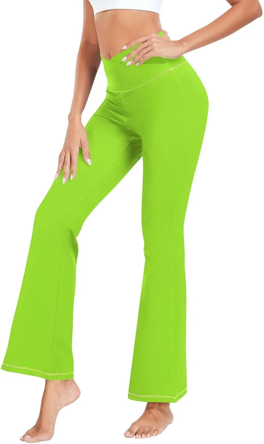 Grass Green Flare Legged Yoga Pants, High Waisted Tummy Control Yoga Pants, Fit and Flare Pants
